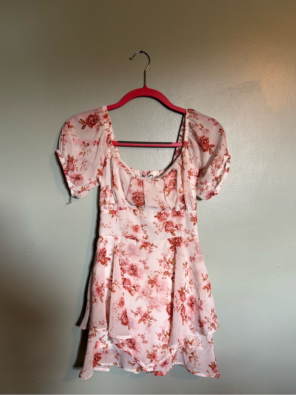 Floral Pink Puff Sleeve Mini Romper Dress